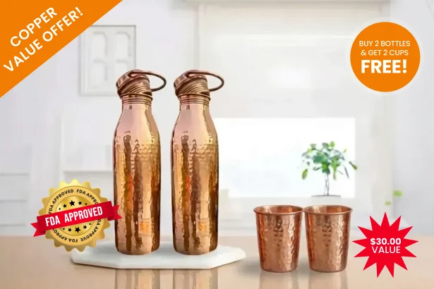 Beim Kauf von 2 Flaschen erhalten Sie 2 Kupferbecher (je 12 oz) gratis dazu (Wert: 30.00 $).