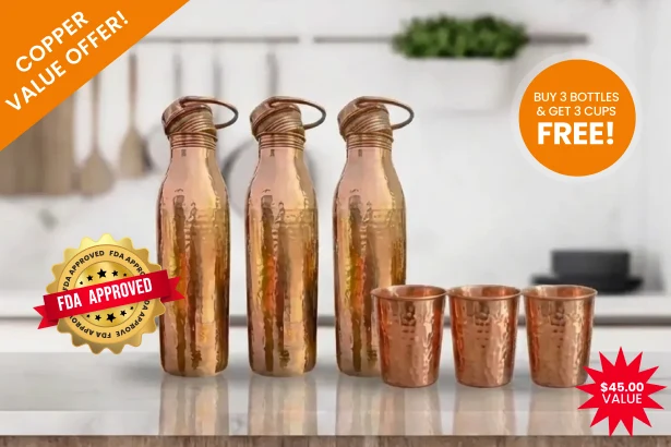 Beim Kauf von 3 Flaschen erhalten Sie 3 Kupferbecher (je 12 oz) gratis dazu (Wert: 45.00 $).
