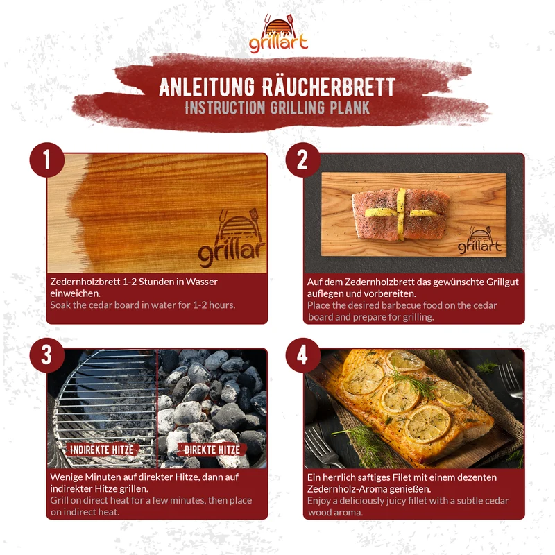 Zedernholzbretter zum Grillen – aus 100% natürlichem Western Red Zedernholz 30 x 14 x 1 cm 2er Set
