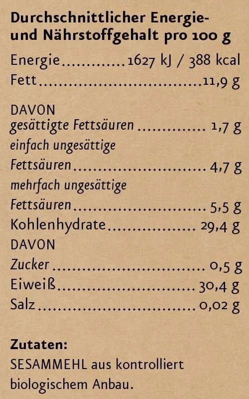 Sesammehl teilentölt BIO 500 g