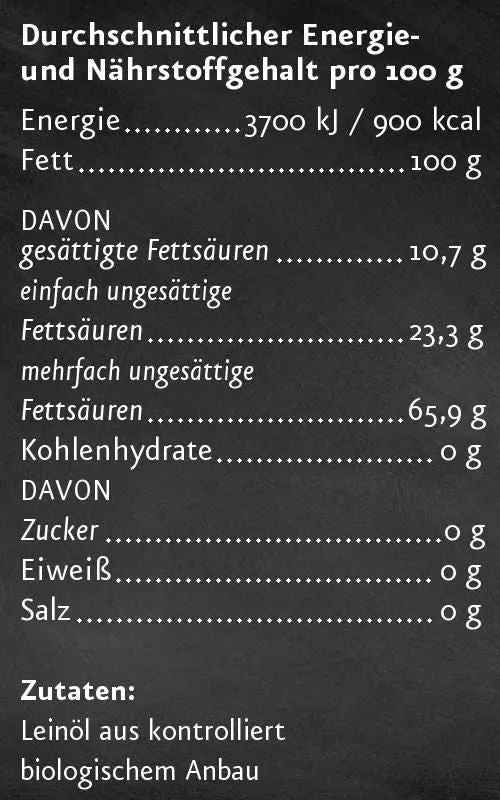Leinöl nativ BIO - Ölmühle Solling