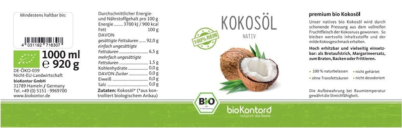 Kokosöl nativ Bügelglas BIO