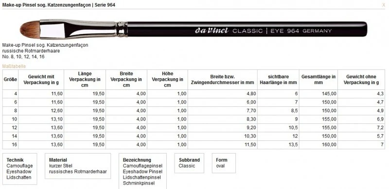 CLASSIC eyeshadow brush size 16 daVinci