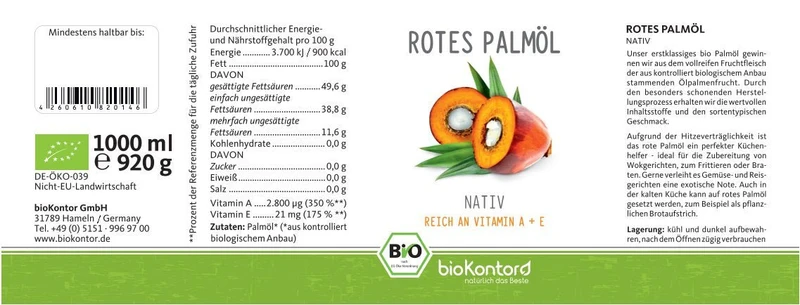 Palmöl rot 1000 ml BIO