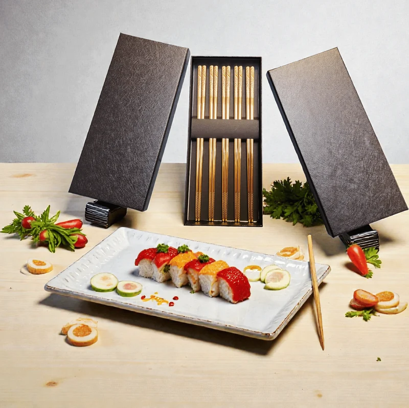 Essstäbchen-Set - Geschenkbox 5 Paare - Silber oder Gold