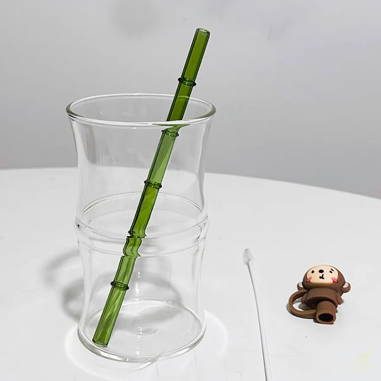 Glasstrinkhalm mit Bambus-Design - gerade - 200 x 8 mm