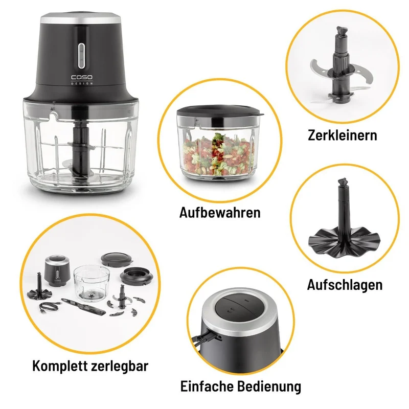CASO Chop & Go Akku-Multizerkleinerer, kabellos, 200 W, 1-l-Glasbehälter