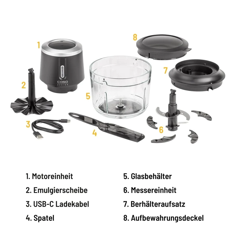 CASO Chop & Go Akku-Multizerkleinerer, kabellos, 200 W, 1-l-Glasbehälter