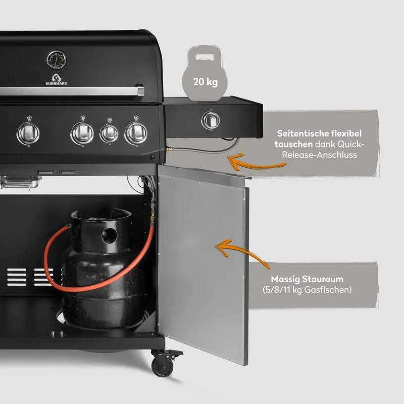 Burnhard Big FRED Deluxe+ Gasgrill Black Edition 4-Brenner mit Edelstahlrost Series 4