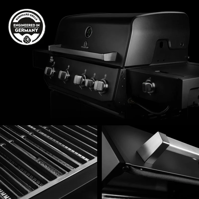 Burnhard Big FRED Deluxe+ Gasgrill Black Edition 4-Brenner mit Edelstahlrost Series 4