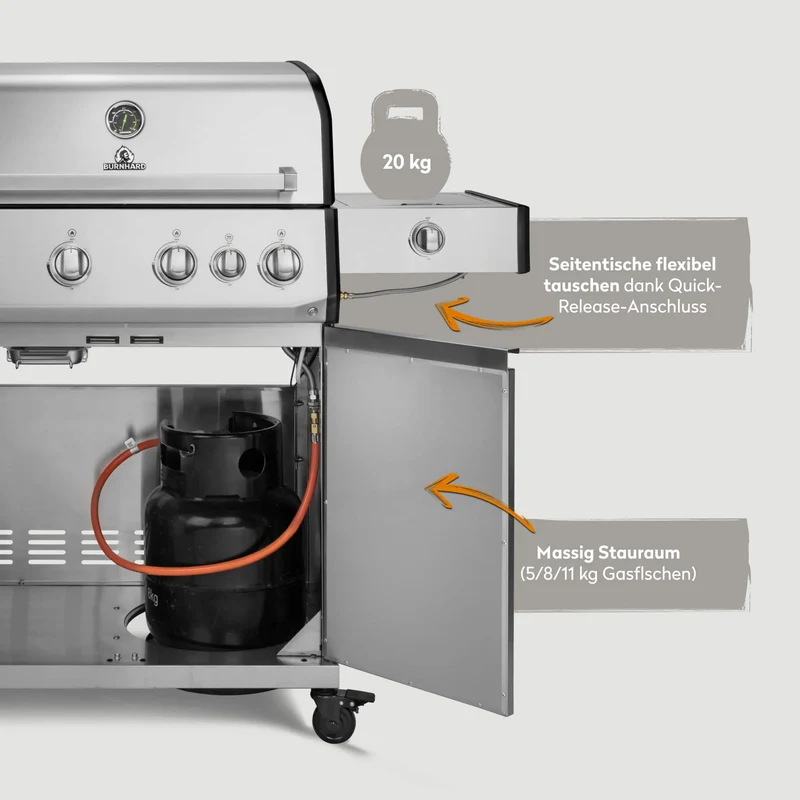 Burnhard Big FRED Deluxe+ Gasgrill Edelstahl 4-Brenner mit Gusseisenrost Series 4