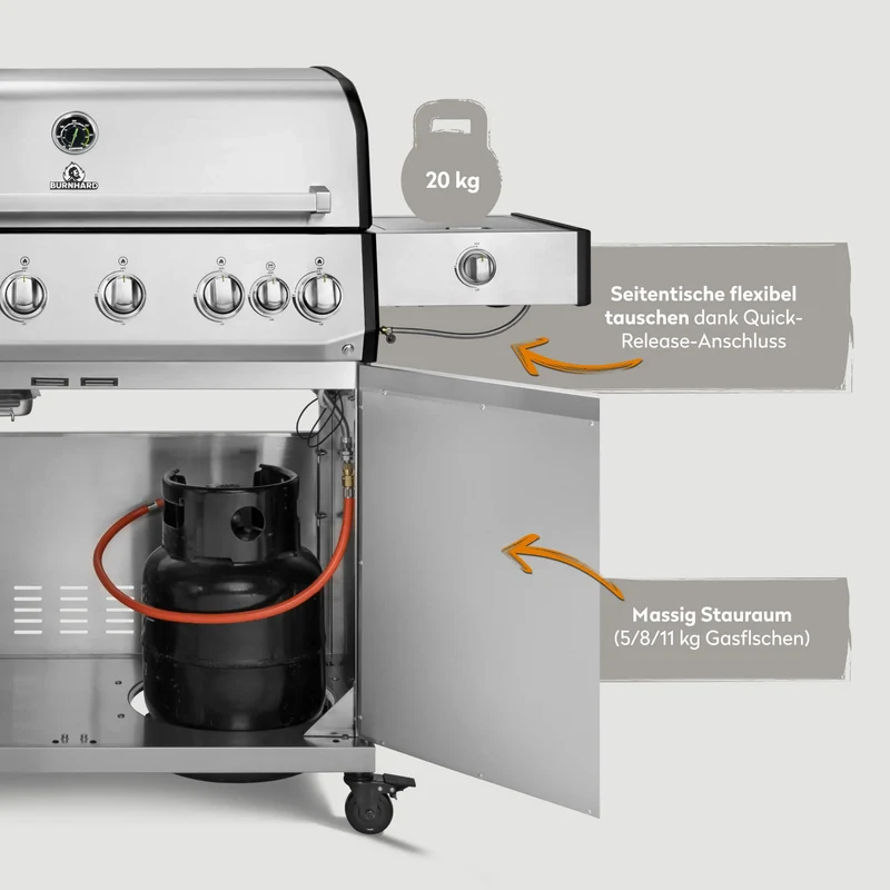 Burnhard Fat FRED Deluxe+ Gasgrill 6-Brenner Edelstahl mit Edelstahlrost Series 4
