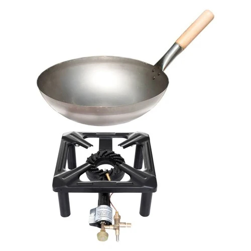 Paella World Hockerkocher-Set klein 30x30x14 cm mit Stahl-Wok Ø 30 cm und Zündsicherung