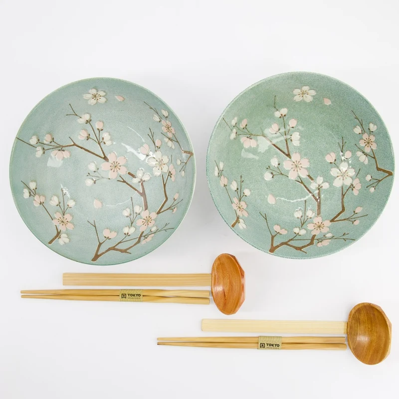 Ramen Schale Geschenkset, 6-tlg., Fujisakura, Grün, Ø 21x7,8cm 1000ml