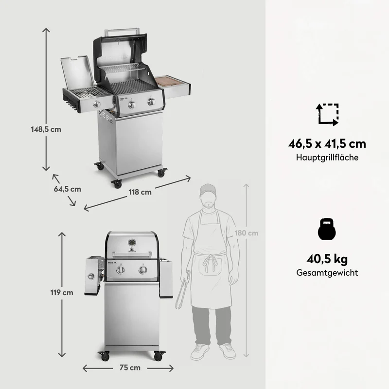 Burnhard FRED Jr. Deluxe Gasgrill Edelstahl 2-Brenner mit Edelstahlrost Series 4