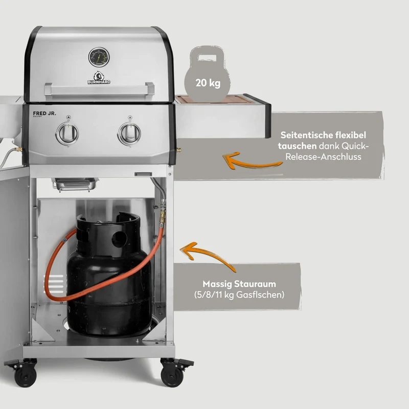 Burnhard FRED Jr. Deluxe Gasgrill Edelstahl 2-Brenner mit Edelstahlrost Series 4