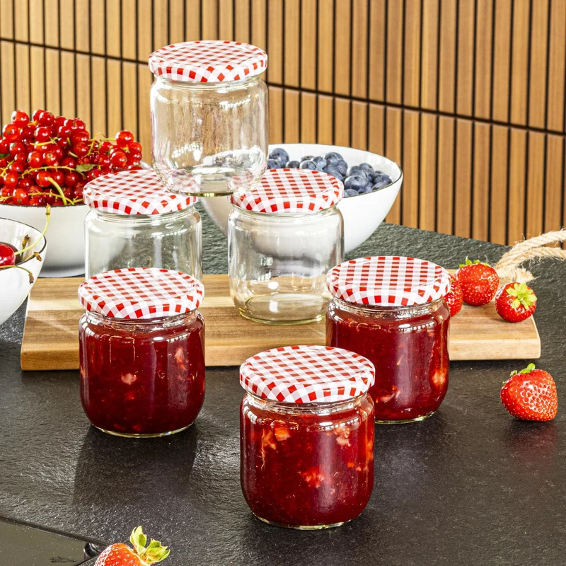 Einmachglas 425 ml, rund, 6er Set in klassisch-zeitlosem Karo-Design