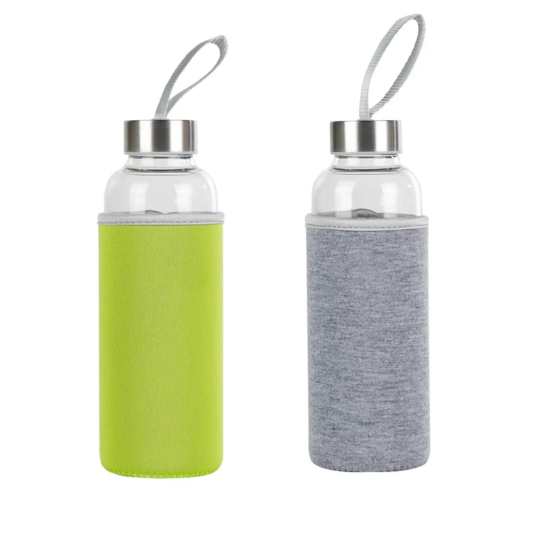 Trinkflasche aus Glas, 1L mit Schutzhülle aus Neopren apfelgrün