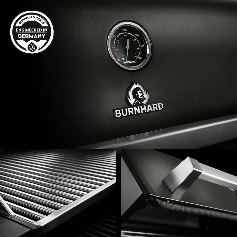 Burnhard FRED Deluxe Gasgrill 3-Brenner Green Edition mit Edelstahlrost Series 4