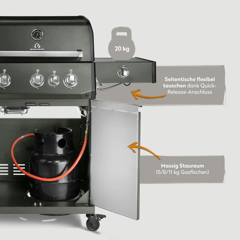Burnhard FRED Deluxe Gasgrill 3-Brenner Green Edition mit Edelstahlrost Series 4