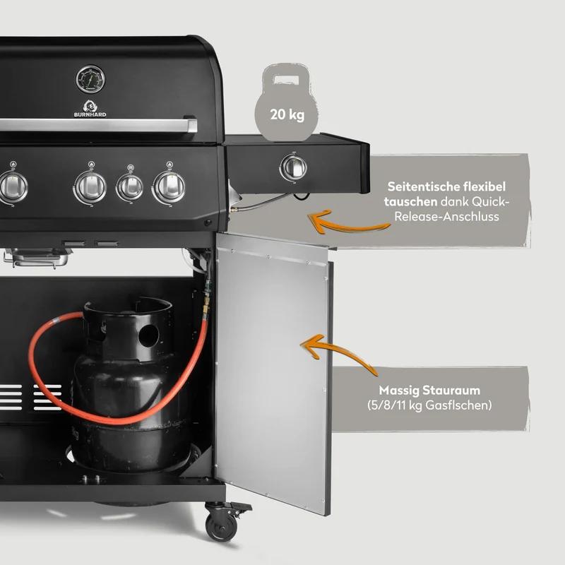 Burnhard FRED Deluxe Gasgrill 3-Brenner Black Edition mit Gusseisenrost Series 4