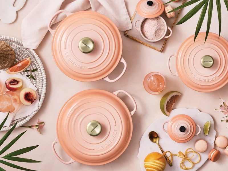 Le Creuset Gourmet-Profitopf Signature rund mit Goldknopf pêche 26cm