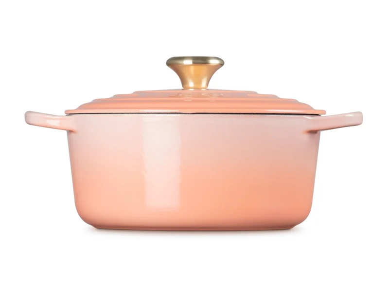 Le Creuset Bräter Signature rund mit Goldknopf pêche 24cm