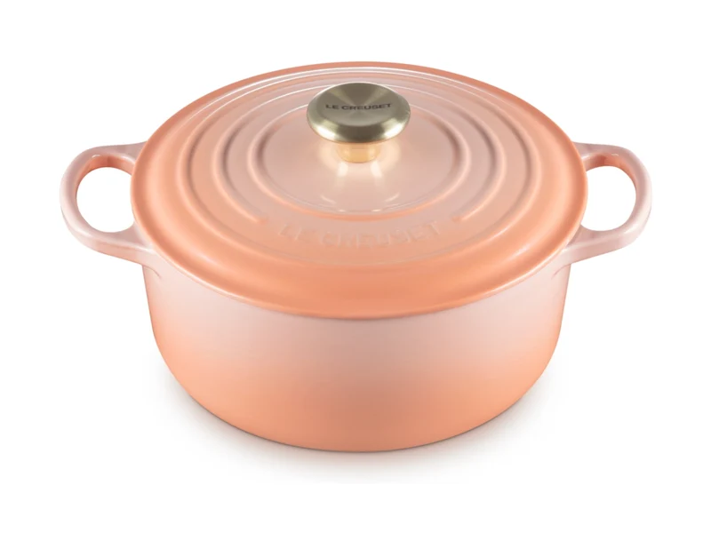 Le Creuset Bräter Signature rund mit Goldknopf pêche 24cm