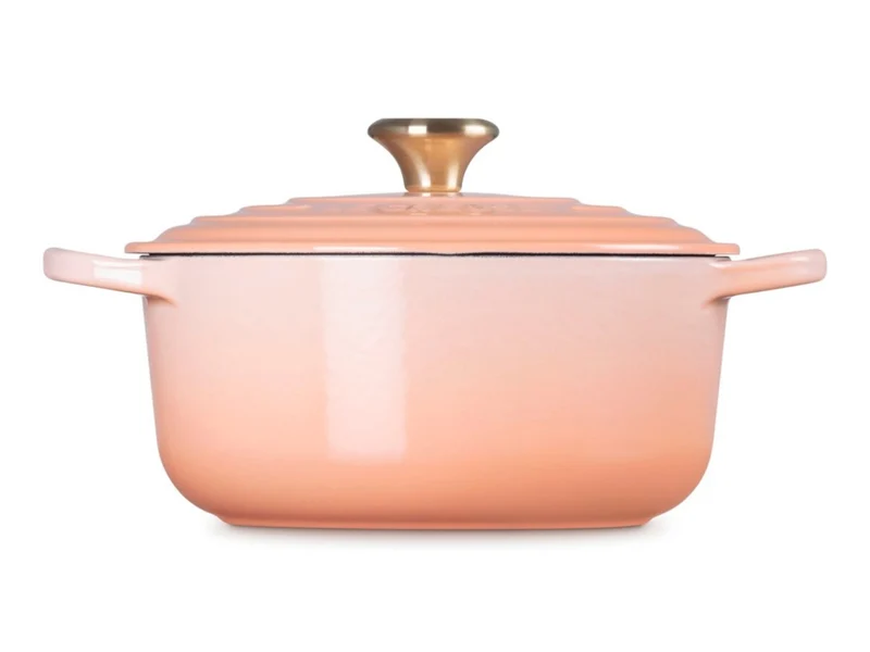 Le Creuset Bräter Signature rund mit Goldknopf pêche 20cm