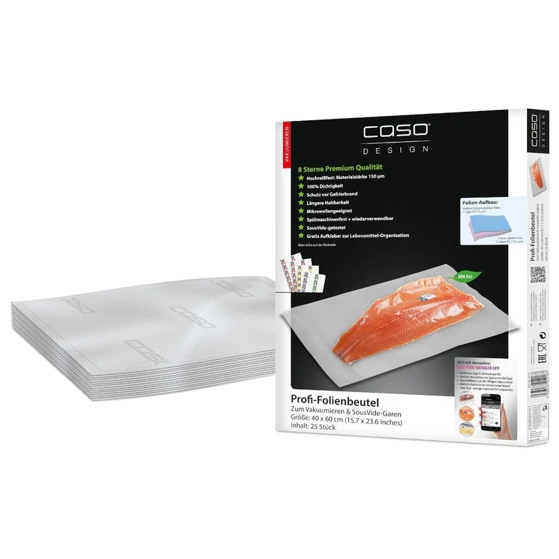 CASO 8-Sterne Profi-Folienbeutel 40 x 60 cm – 25 Vakuumierbeutel, 150 μm