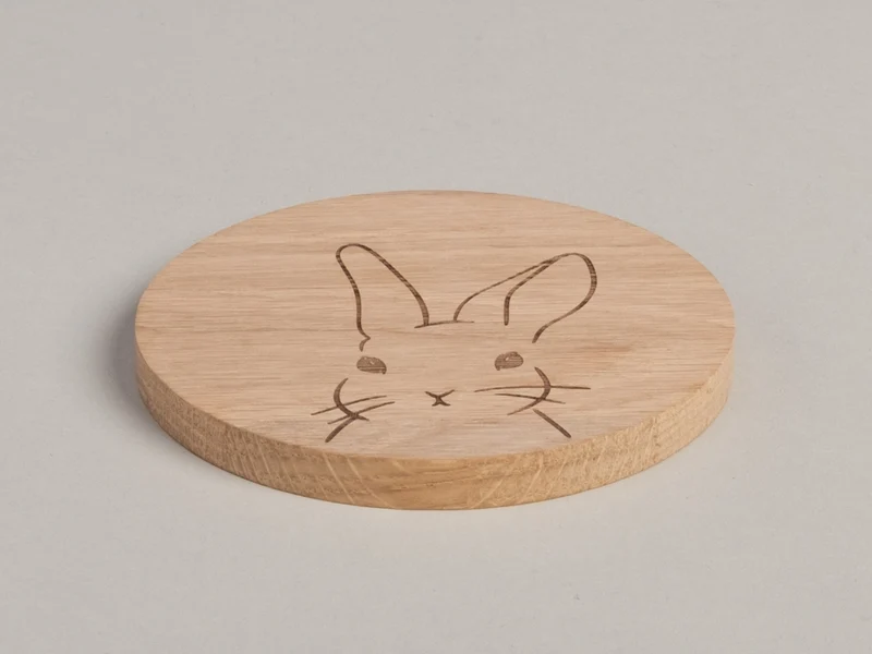 Eulenschnitt Untersetzer aus Eiche Hase 11,2cm