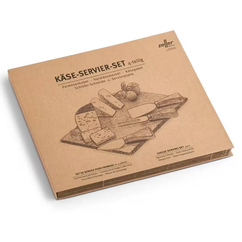 Käse-Servier-Set, 4-tlg., Schiefer/Edelstahl/Holz 24 x 18 cm
