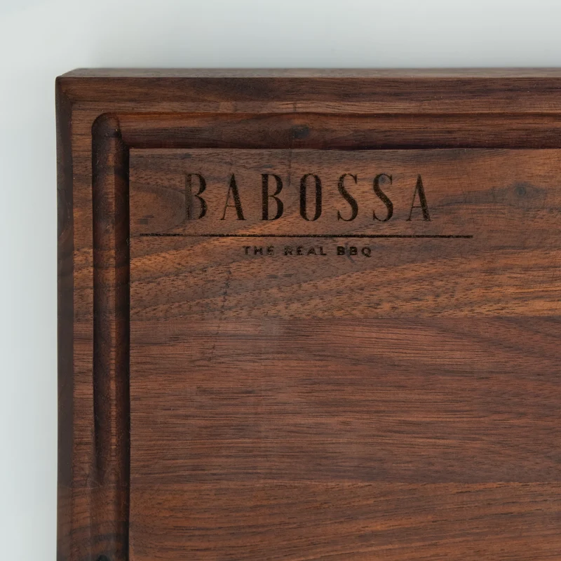 BABOSSA | Nussbaum Schneidebrett XL | Naturkante | Saftrille | 70x40x6 cm