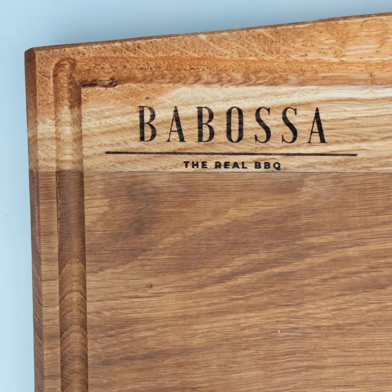 BABOSSA | Eichen Schneidebrett L | Naturkante | Saftrille | 44,5x35x4,5 cm