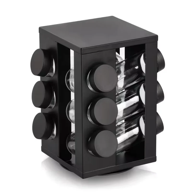Gewürzrondell mit 12 Gläsern, Metall/Glas, schwarz