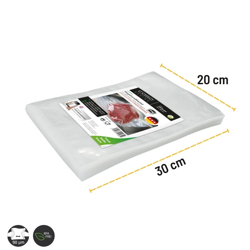 CASO 3-Sterne Siegelrandbeutel 20 x 30 cm – 100 Beutel für Kammervakuumierer