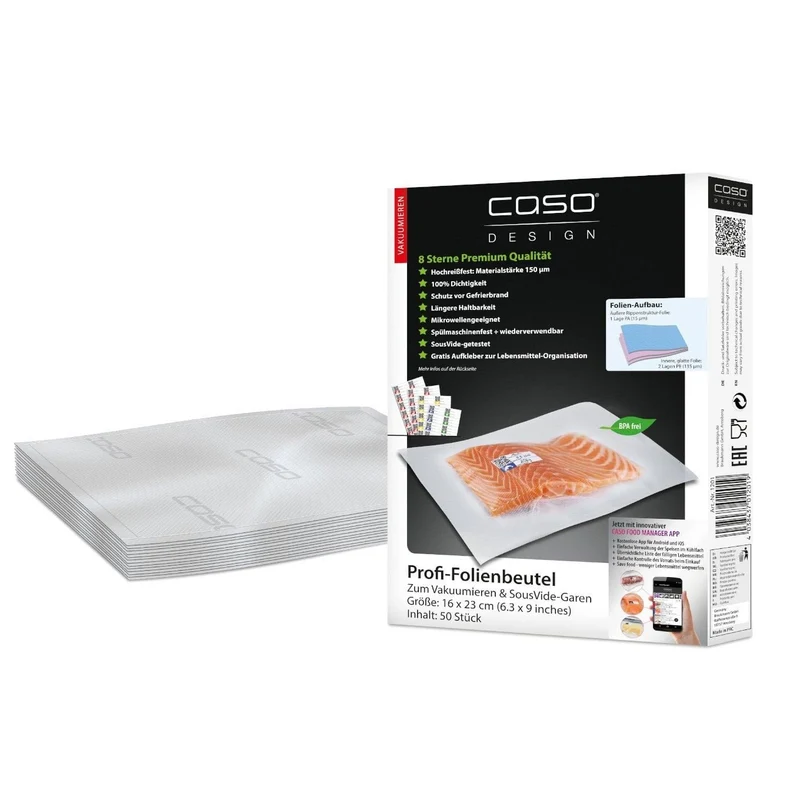 CASO 8-Sterne Profi-Folienbeutel 16 x 23 cm – 50 Vakuumierbeutel, 150 μm