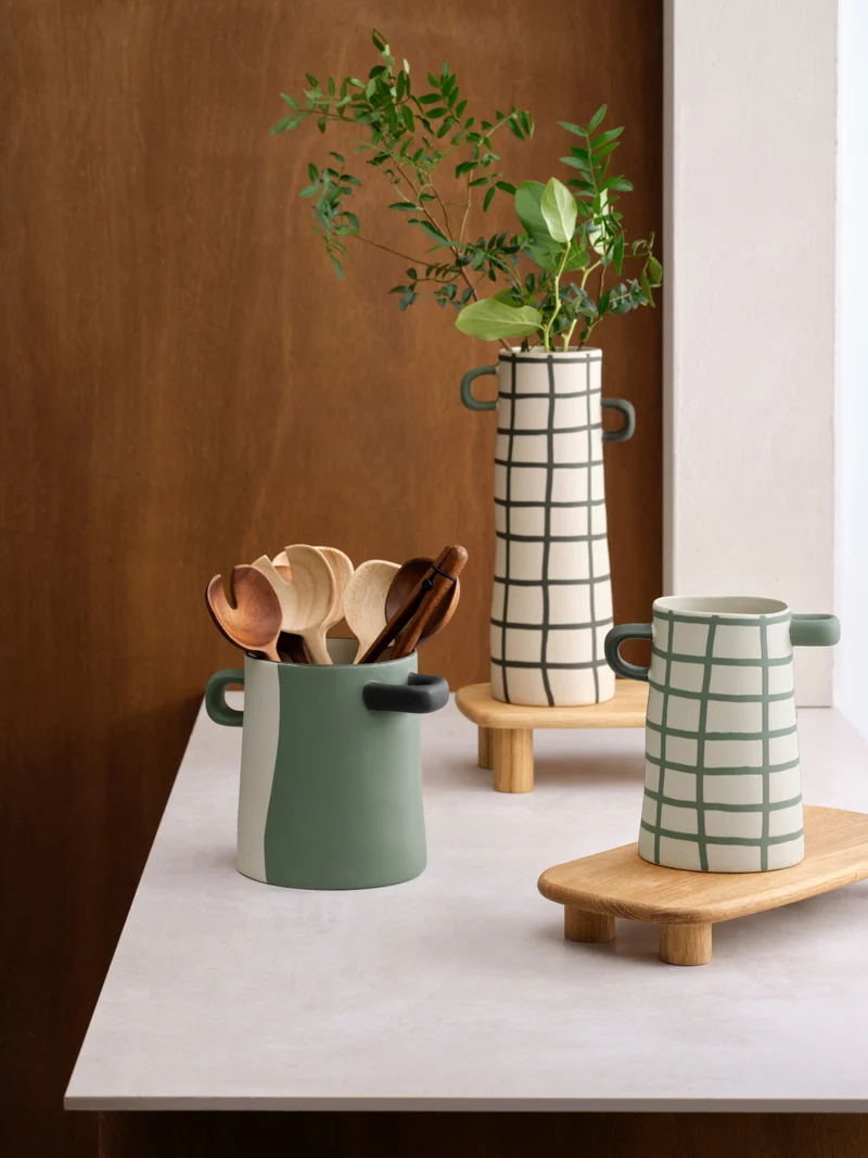 ASA rayu Vase grün gestreift 28cm
