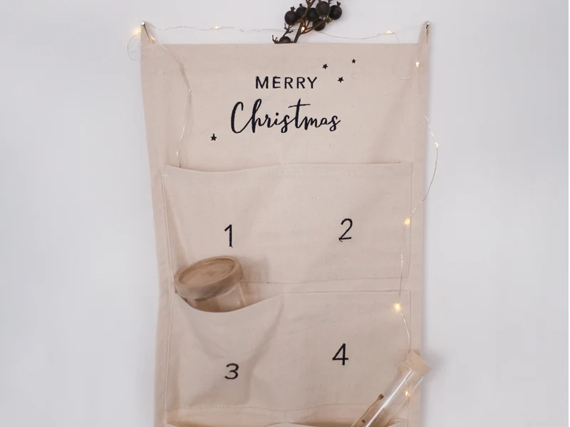 Eulenschnitt Adventskalender Merry Christmas beige 180x30cm