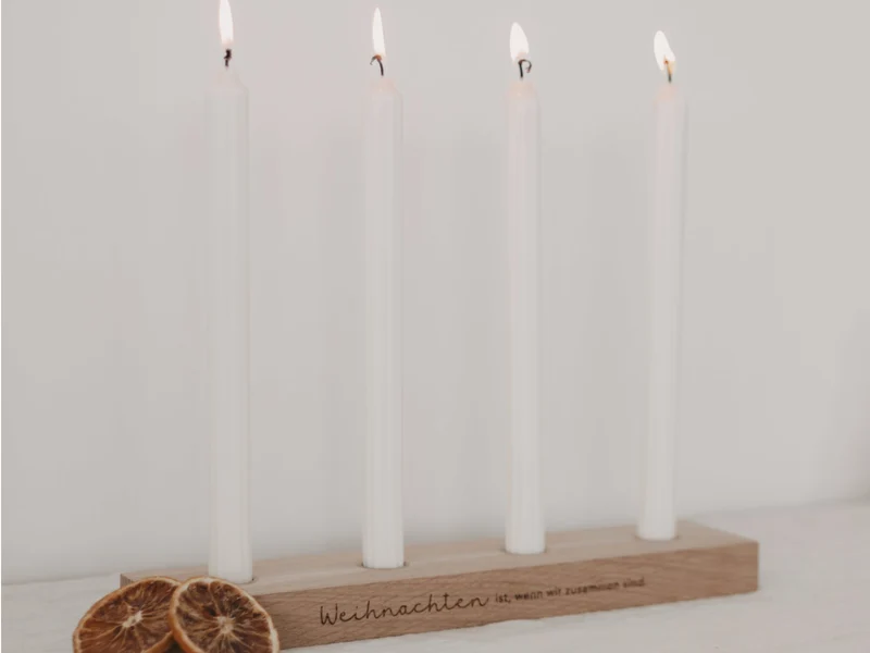 Eulenschnitt Adventskerzenbrett aus Eiche Weihnachten 35cm