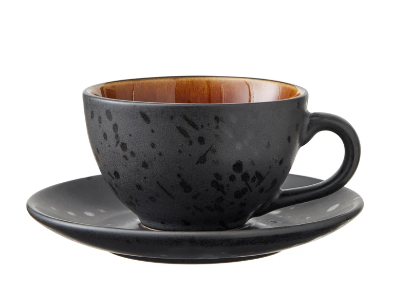 Bitz Tasse mit Untertasse black/amber 0,24 l Set4