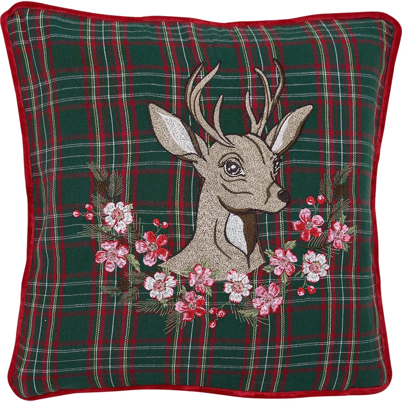 Greengate Dagmar Kissenhülle deer green mit Stick 40 x 40 cm
