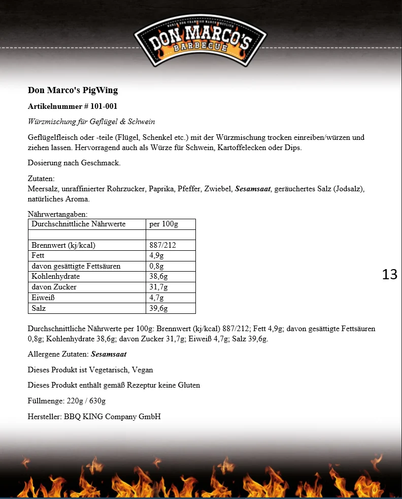 Don Marco´s PigWing, 200g