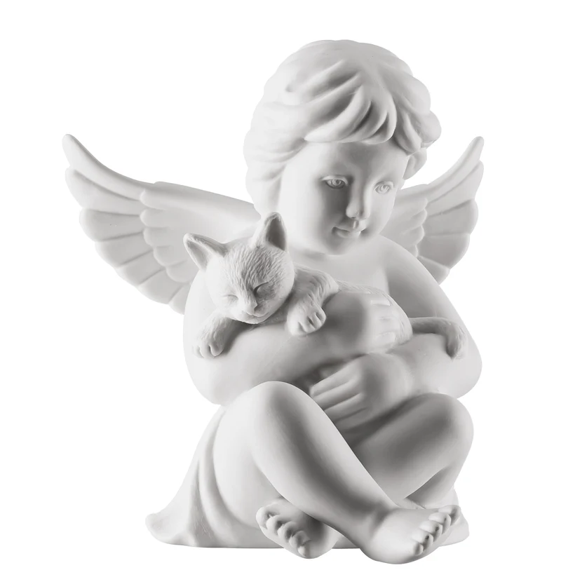Rosenthal Engel gross weiss matt Engel mit Katze 14,5 cm
