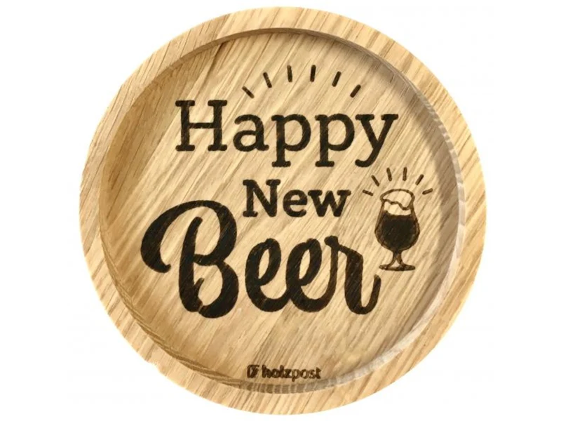 holzpost Untersetzer Happy New BEER Eiche 11,2cm