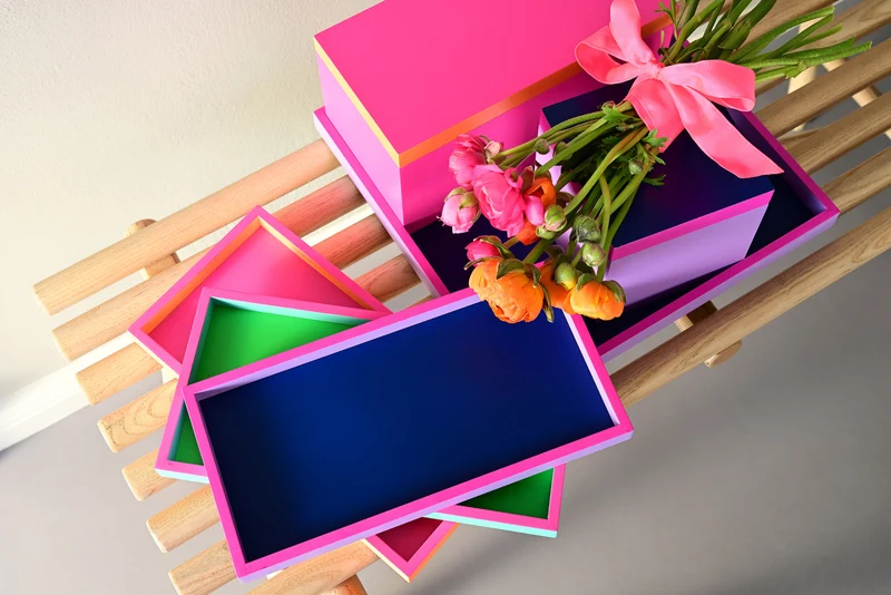 Giftcompany Neo Tablett rechteckig neon grün/neon pink/türkis 30cm