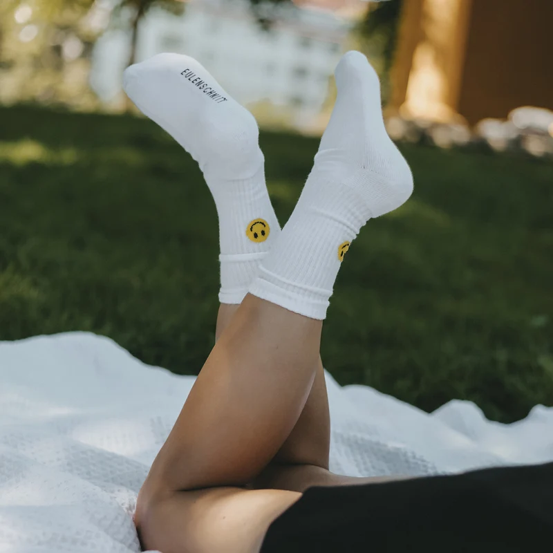 Eulenschnitt Socken Smiley gelb S Gr.35-38