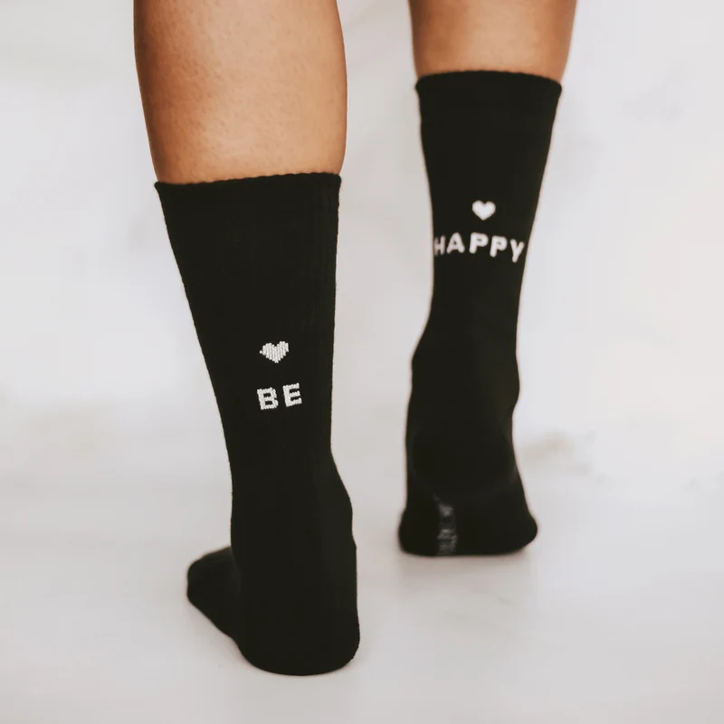 Eulenschnitt Socken be happy schwarz S Gr.35-38