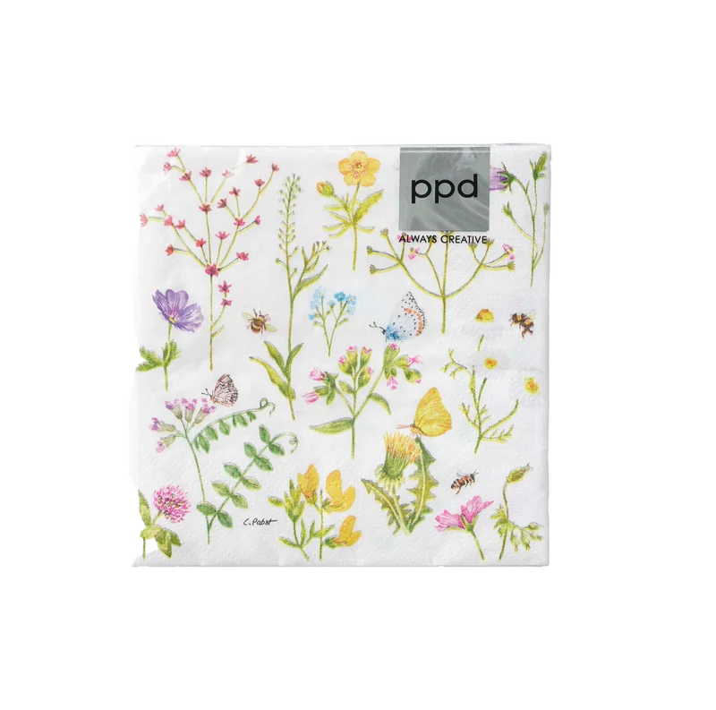 Serviette mit Blumen - 25x25 cm - Set mit 20 Stück