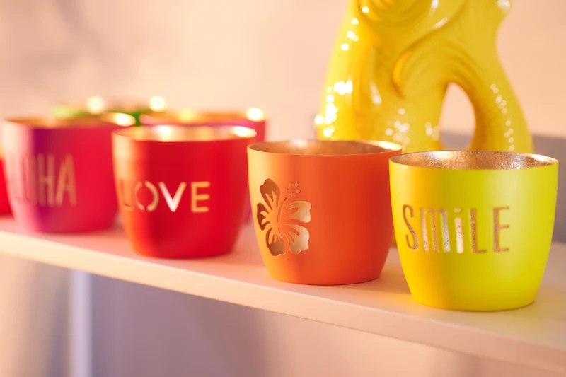 Giftcompany Madras Windlicht M Choose happiness gelb/gold 8,5cm